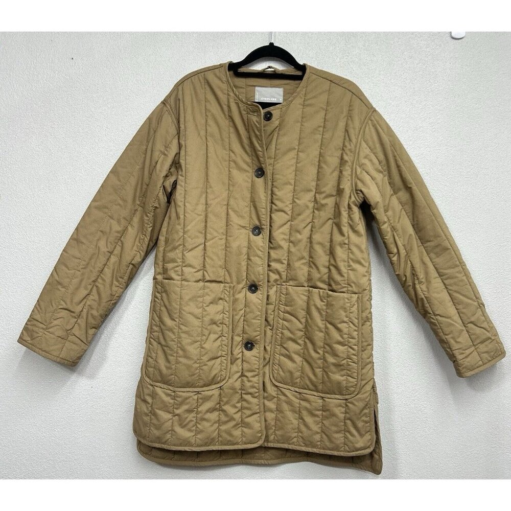 Everlane Coat Womens Medium Tan Quilted Cotton Button Up Chore Jacket Primaloft